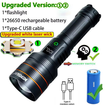 High Power LED Flashlight USB Rechargeable Super Long Range Tactical Torch Strong Light Lamp Outdoor Portable Lantern Waterproof