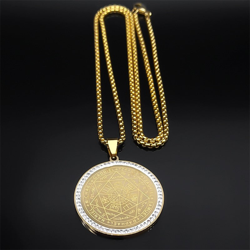 Colar de Anjo Medalha Sete Arcanjos para Mulheres Homens Aço Inoxidável Selo de Salomão Proteção Corrente Joias colar NZZZ504S02