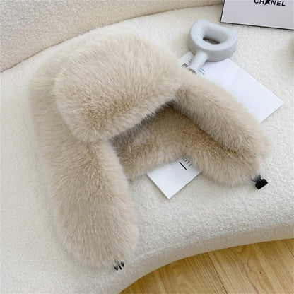 Fluffy Imitation Mink Fur Bomber Hats Women's Autumn and Winter Korean Version Plush Hat Female Ins Blogger Cycling Cold Hat