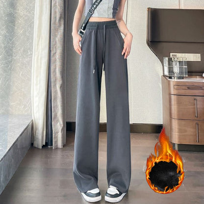 Winter Female Chic High Waist Straight Leg Thermal Pants Women Plush Casual Baggy Trousers Girls Snow Warm Fleece Pants