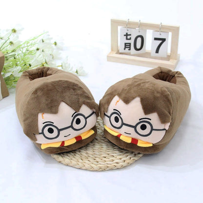 Presente surpresa de pantufas de algodão fofas do Harry Potter, quentes e grossas do casal Potter, de pelúcia de inverno para ambientes internos e sapatos respiráveis.