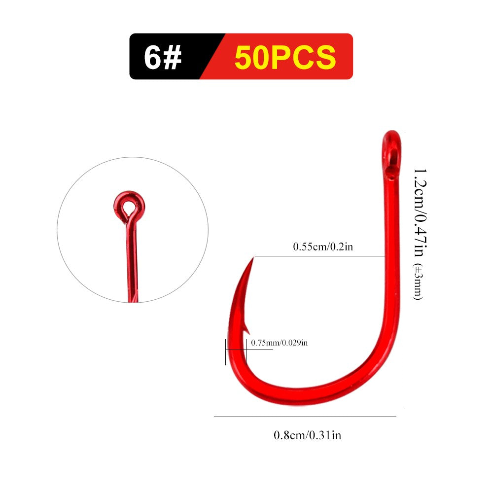 FTK 50-100pçs Anzol de Pesca Dourado Aço de Alto Carbono 1#-12# Anzol Farpado com Olhal Anzóis Vermelhos para Pesca de Carpa