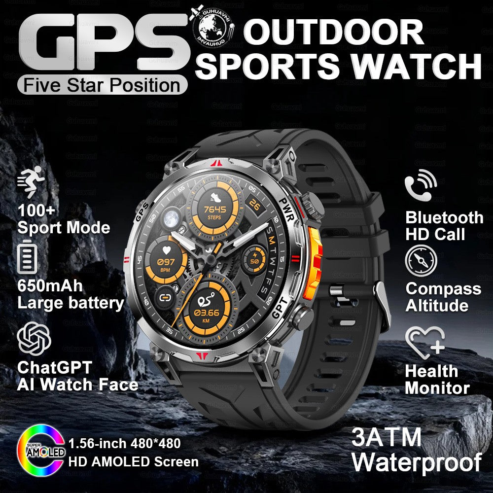 2025 Novo Relógio Inteligente Militar GPS para Exteriores Masculino 650mAh Bússola Altímetro 10ATM à Prova D'água Frequência Cardíaca Chamada Esportiva Smartwatch