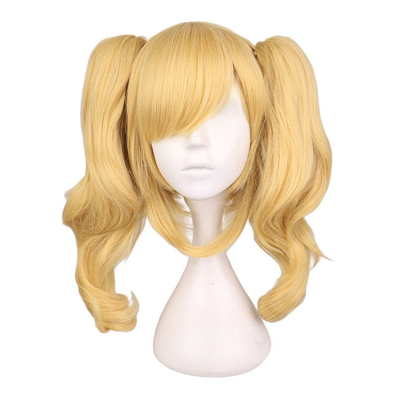 SuQ Peruca Loira Mista Longa Ondulada para Cosplay com 2 Rabos de Cavalo Perucas de Cabelo Sintético