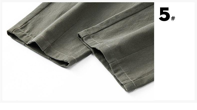 100% Cotton Men's Loose Wide Leg Pants Elastic Waist Fashion ArmyGreen Khaki Korean Streetwear Autumn Straight Trousers