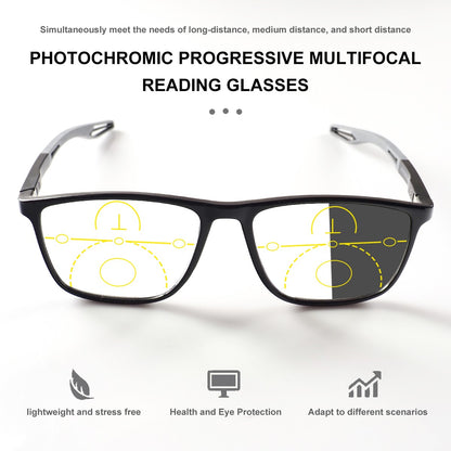 Progressive Multi-Focus Reading Glasses, Photochromic, Anti-Blue Light, Tr90 Tough Frame, Suitable for Men and Women, +100-+400
