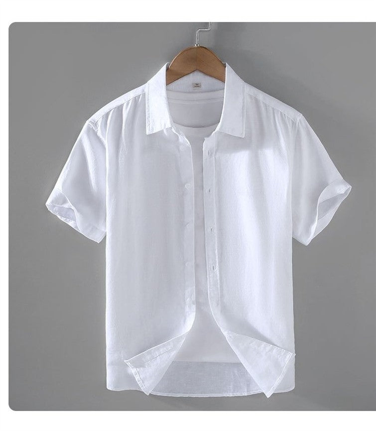 Cotton Linen Hot Sale Men's Short-Sleeved Shirts Summer Streetwear Plain Color Stand Collar Casual Beach Style Plus Size M-3XL
