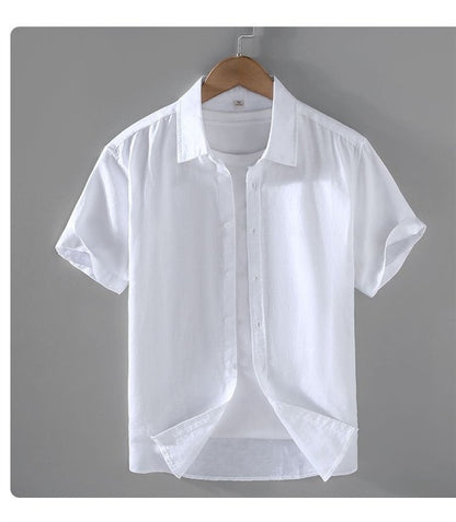 Cotton Linen Hot Sale Men's Short-Sleeved Shirts Summer Streetwear Plain Color Stand Collar Casual Beach Style Plus Size M-3XL