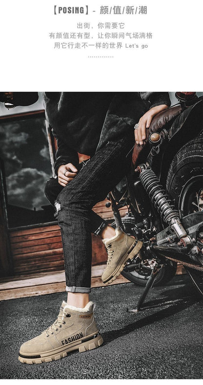 Men Snow Boots  Winter Anti Slip Plush Indoor Warm Cold Proof Snow Boots High Top Platform Lace Up Outdoor Sport Work Boots