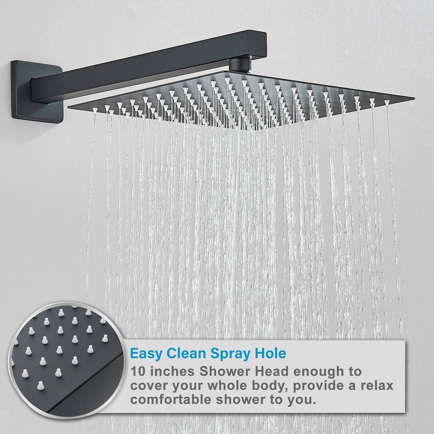 Black Concealed Shower System Rain Waterfall Bathroom Embedded Shower Faucet Set with Tub Spout