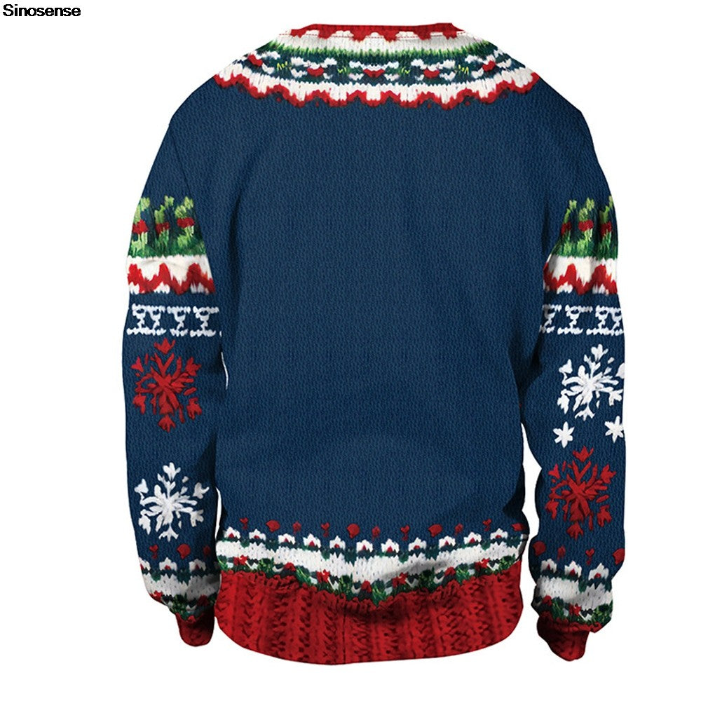 Men Women Tacky Xmas Sweatshirt 3D Christmas Snowflakes Print Holiday Party Jumpers Tops Pullover Snowman Ugly Christmas Sweater