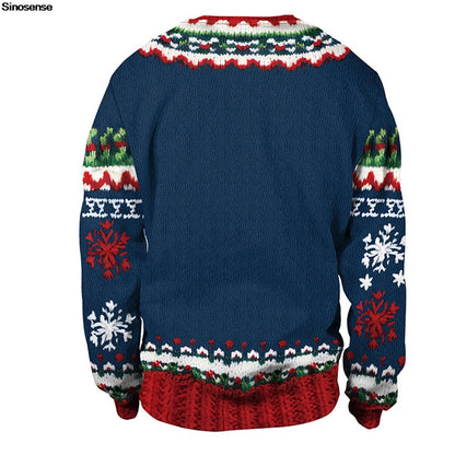 Men Women Tacky Xmas Sweatshirt 3D Christmas Snowflakes Print Holiday Party Jumpers Tops Pullover Snowman Ugly Christmas Sweater