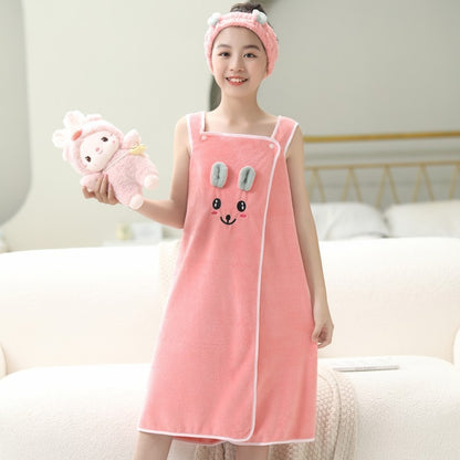 High-end Children's Suspender Skirt, Headband, Soft Towel Bathrobe, Absorbent, Wearable, Wrapable, Water-absorbent Quick-drying