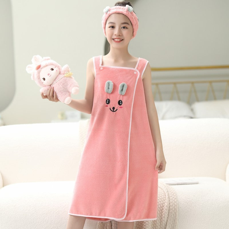 High-end Children's Suspender Skirt, Headband, Soft Towel Bathrobe, Absorbent, Wearable, Wrapable, Water-absorbent Quick-drying