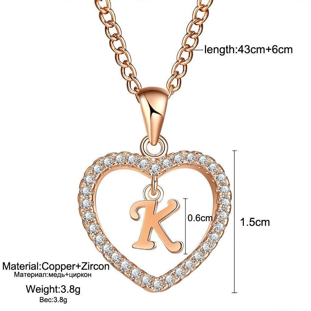Customizable Love Pendant Necklace with Zircon 26 Letter Initial Jewelry for Men And Women