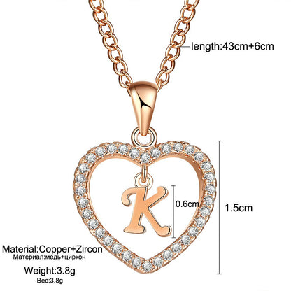 Customizable Love Pendant Necklace with Zircon 26 Letter Initial Jewelry for Men And Women