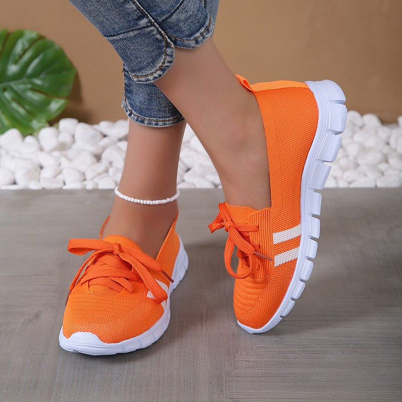 Fashion Striped Knitted Flats Women 2025 Summer Soft Sole Non Slip Walking Shoes Woman Plus Size 36-43 Low Heel Loafer Female