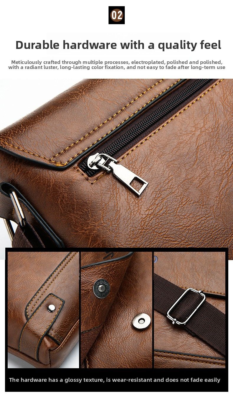 Men's Solid Color Retro Leather Shoulder Bag, Casual Business Messenger Bag Horizontal A4 Paper Travel Bag Briefcase Laptop Bag