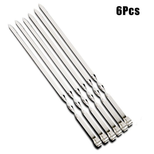 Outdoor Camping Picnic Stainless Steel Barbecue Skewer BBQ Utensil Flat BBQ Fork 6Pcs Wide BBQ Sticks Barbecue Supplies