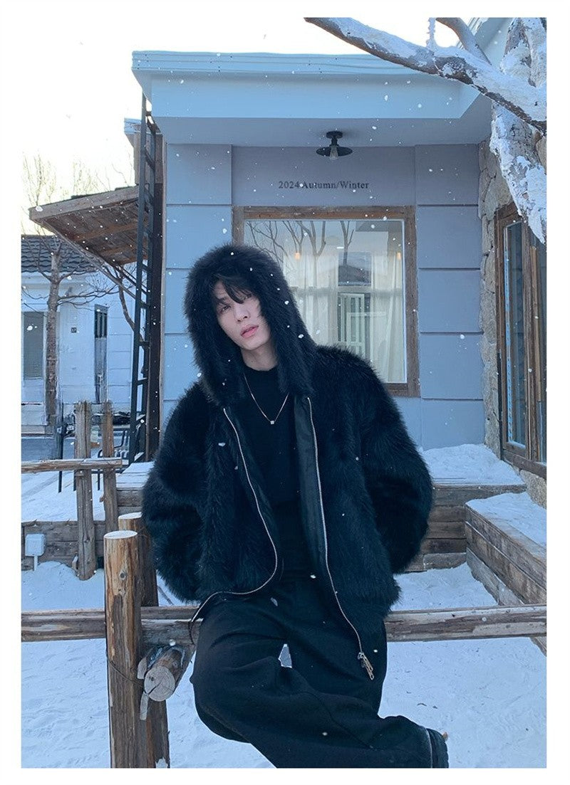 Pi Shuai Coat 2024 Winter Autumn/Winter New Men New Style Fox Imitation Fur Coat Leather Fashion Loose Thick Warm Coat Commuter