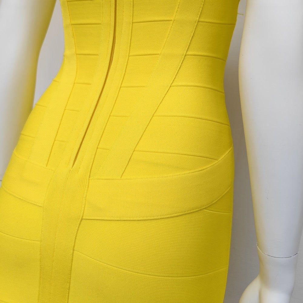BEAUKEY Sexy Vintage Quality Evening Yellow Bandage Dress 2023 Women Summer Blue