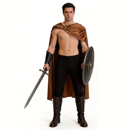 Men Spartan Warrior Cape CostumeMedieval Knight Cloak Set Halloween Carnival Masquerade Party Cosplay Outfit for Adult Male Stag