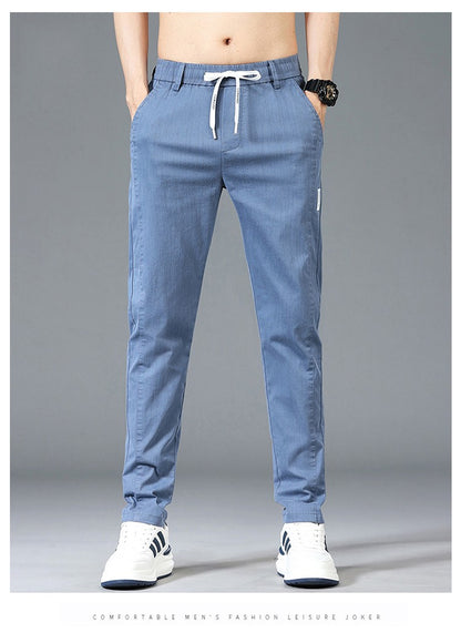 6 Colour Summer Men's Classic  Cotton Solid Color Fashion Business Casual Pants Elastic Waist Korean Fashion Men Clothing 28-38