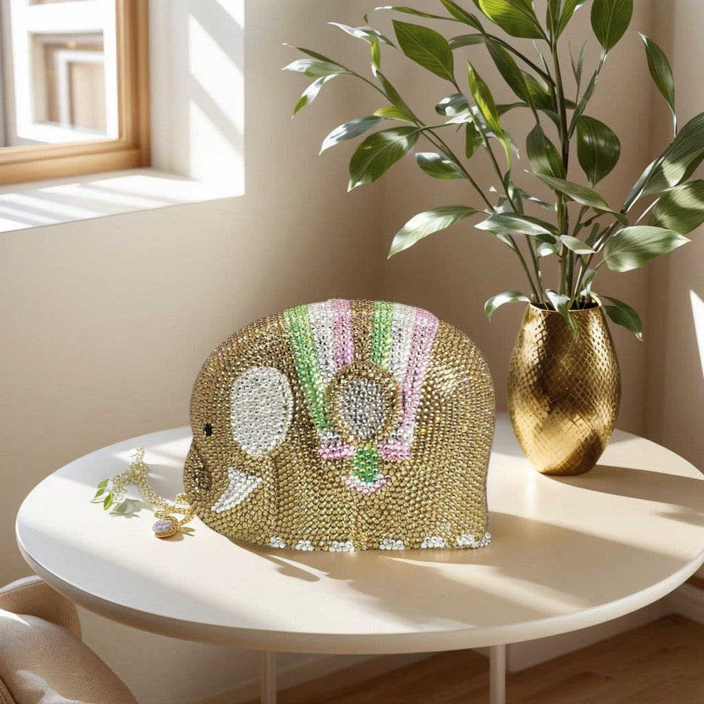 Cute Women Elephant Crystal Evening Bag Glitter Rhinestone Purse Shiny Diamond Clutch Handbag for Prom Party