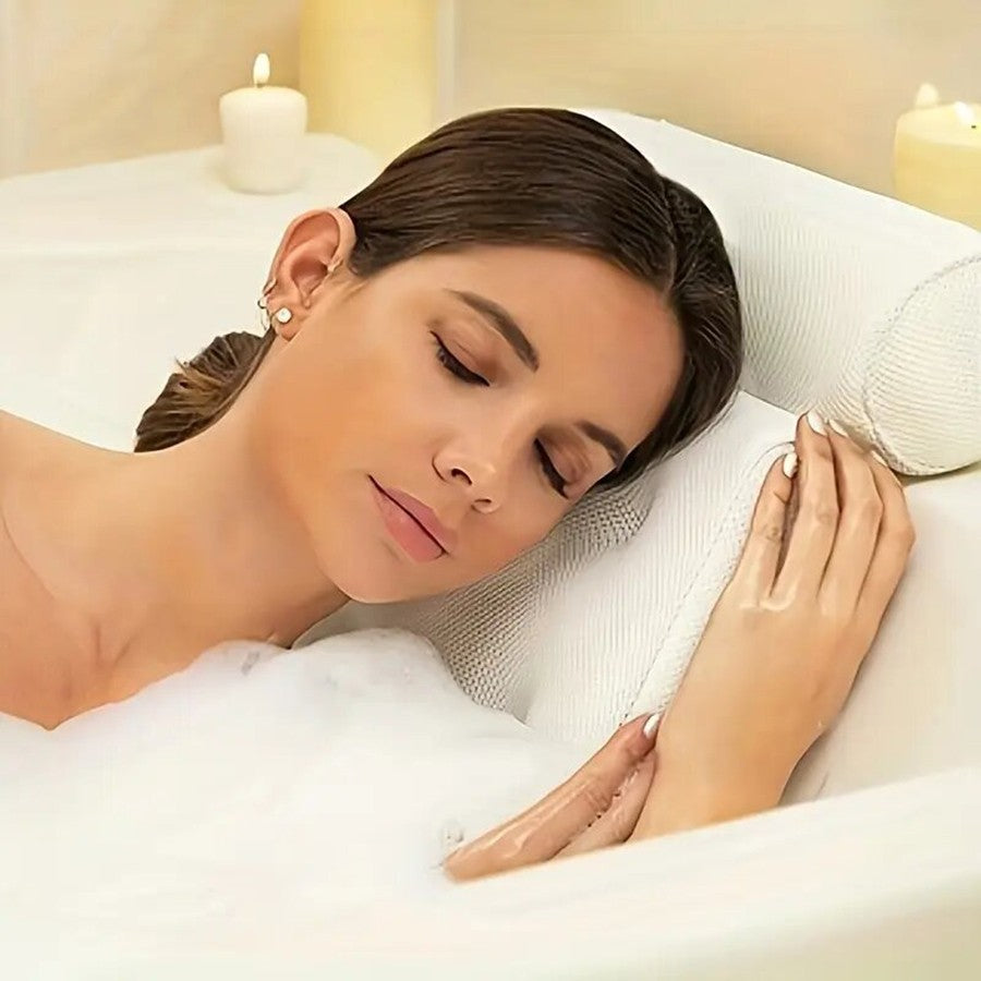 1 spa bathtub pillow with anti slip suction cups for neck and back support, bathtub/bathroom accessory