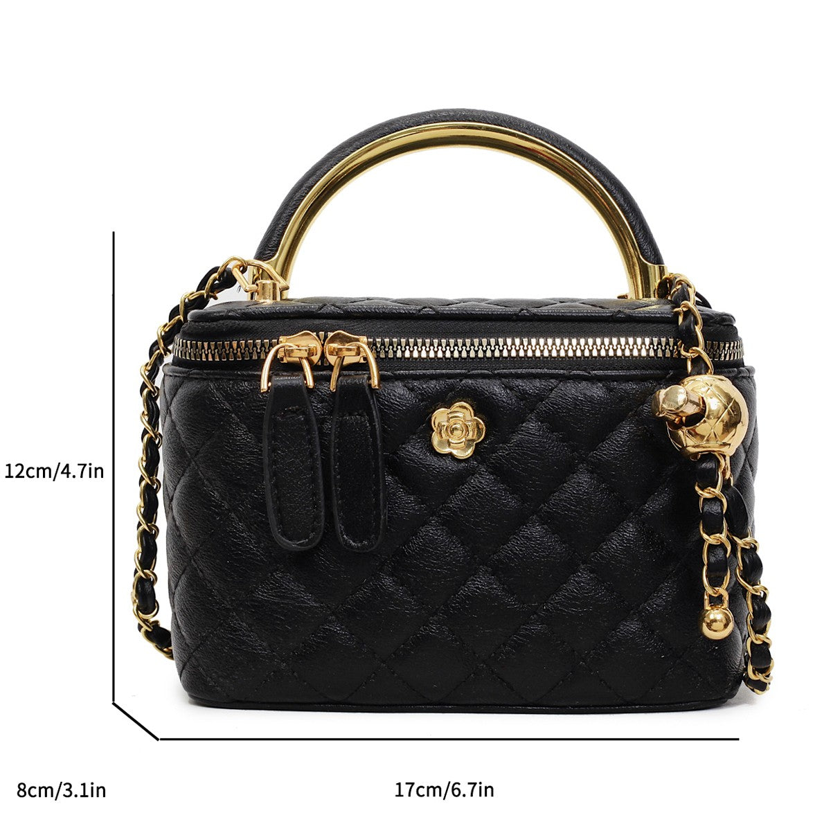 Women Luxury Shoulder Bag Diamond Quilted Metal Flower Accent Large Capacity Zipper Adjustable Strap for Daily Travel Business