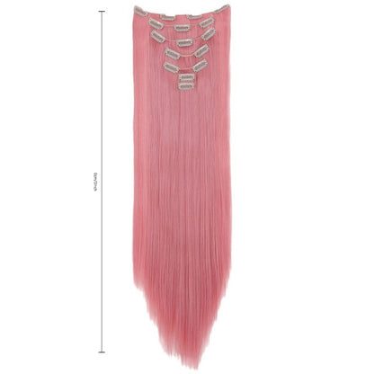 Extensões de Cabelo com 7 Presilhas, Longo, Liso, Rosa, 60CM, Cabelo Sintético Natural, Uso Diário, Aplique para Mulheres