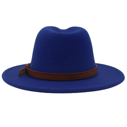 Classic Brown Belt Women Fedora Hats Autumn Winter Gentleman Jazz Felt Hat For Men Retro Church Lady Flat Wide Brim Dress Hat