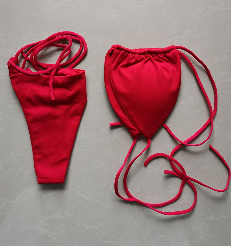 Summer Sexy Bikini set Push-up padded Bra Thong Split Swimwear Female Bandage Bathing Suit Adjustable Lacing Swimsuit Solid