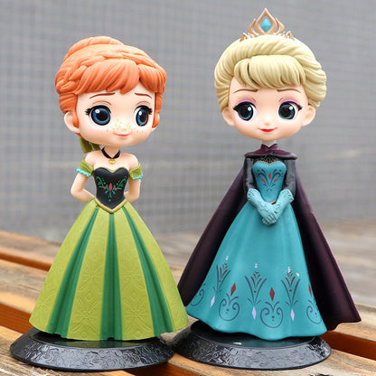 Miniso 14cm Princesas Q Posket Bonecas Elsa Anna Mulan Tinker Bell Elsa Aladdin kawaii Brinquedo para Bolo Decoração Modelo menina presente