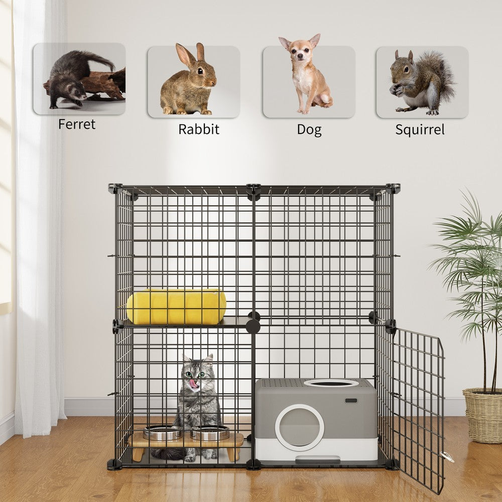 Gaiola de Gato de 2 Andares para Ambientes Internos, Cercadinho DIY para Gatos, Gaiola para Gatinhos para 1-2 Gatos