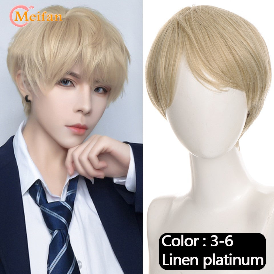 Peruca MEIFAN Sintética Curta para Cosplay Lolita Anime Masculina Cabelo Liso Masculino Fibra de Alta Temperatura Rosa Azul Louro Ombré Preto Peruca