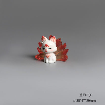 1/6Pcs Cute 9 Tailed Fox Resin Figurine, Kawaii Fantasy Miniature Mythical Fox Animal Decor for Desk Shelf Car Collectible Gift