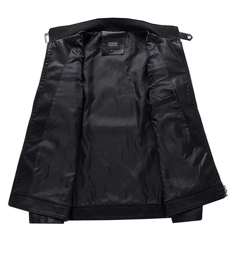 Aviator Full Zip Outerwear Men's Stand Collar Leather Jacket Fall Trendy Color Coats Block Motor Biker Jacket Classic Jacket