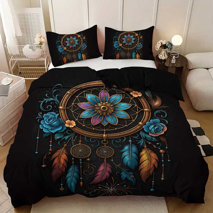 Jogo de cama estampado Boêmio 3 peças, 1*capa de edredom+2*fronha, adequado para quartos de casais e adultos