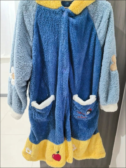 Branca de Neve Princesa Coral Veludo Camisola Feminina Pijama Fofo Desenho Animado Com Capuz Engrossado Outono Inverno Roupão de Banho Roupa de Casa