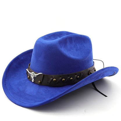 Ox Head Suede Western Cowboy Hats  Man Cowgirl Top Hats for Party Vintage Garden Hat  Cowboy Accessories Woman  Cosplay Hat