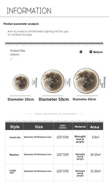 Modern LED Lunar Wall Lamp, Planetary Elegant Design Ceiling Lamp for Bedroom, Living Room Decor