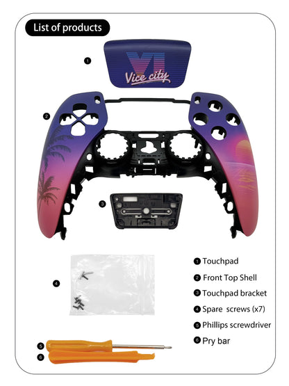 Sunset City PS5 Controller Shell Faceplate Cover with Touchpad Replacement for DualSense BDM-010 to BDM-060