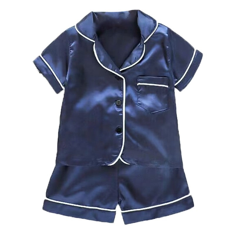 Boys Girls Ice silk satin Cartoon printing Tops Pants Set home Wear Children's pajamas set Baby suit Kids Clothes Toddler