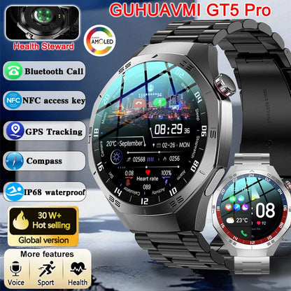 Smartwatch GUHUAVMI GT5 Pro 2025 Masculino com Tela HD AMOLED, GPS, Monitor de Trajetória de Movimento, Frequência Cardíaca, Chamada Bluetooth e 1.52", IP68