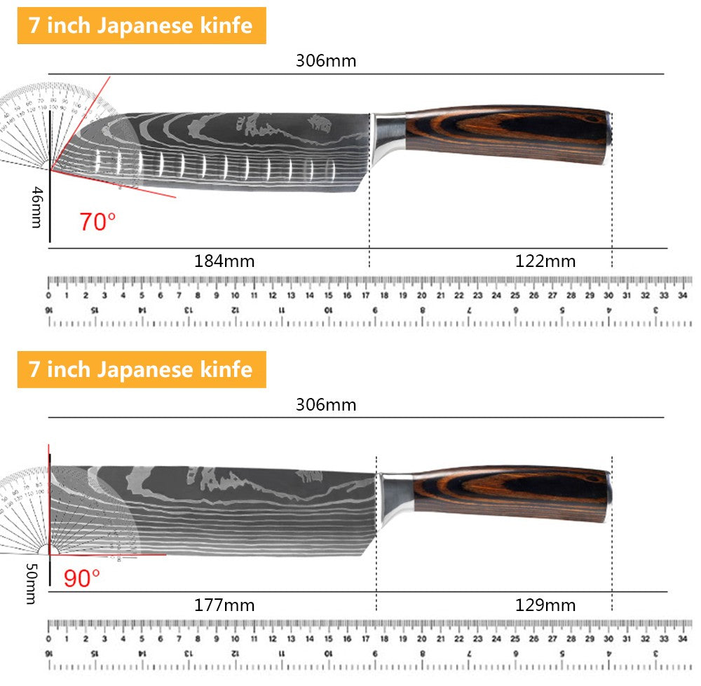 Conjunto de Facas de Chef 1-10 Peças Facas de Cozinha Padrão Damasco a Laser Faca Japonesa Santoku Afiada Cutelo Faca Utilitária para Fatiar