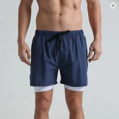 Men's sports double-deck shorts Fitness Quick Dry Training Shorts Casual 2 In 1 Multi-pocket sweatpants Men Gyms Running shorts