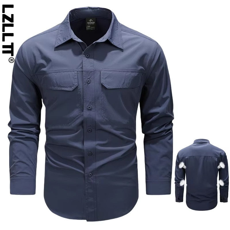 Spring Men Long Sleeve Shirts Mens Tactical Work Outdoor Cargo Shirts Men Summer Casual Breathable Quick Dry Safari Hiking Shirt