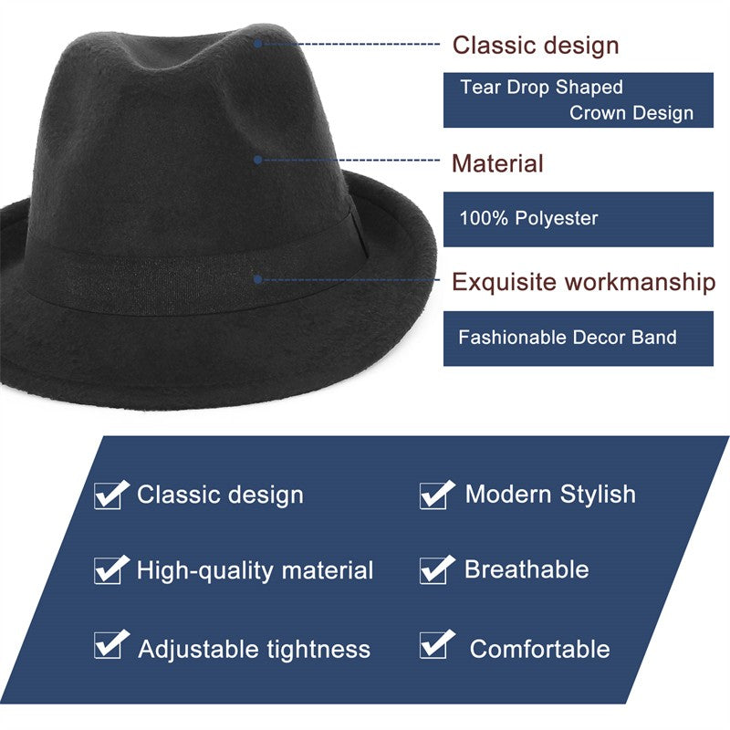 Vintage Kids Rolled Brim Trilby Hat for Boys Girls Child Fedora Hat Autumn Winter Felt Jazz Cap