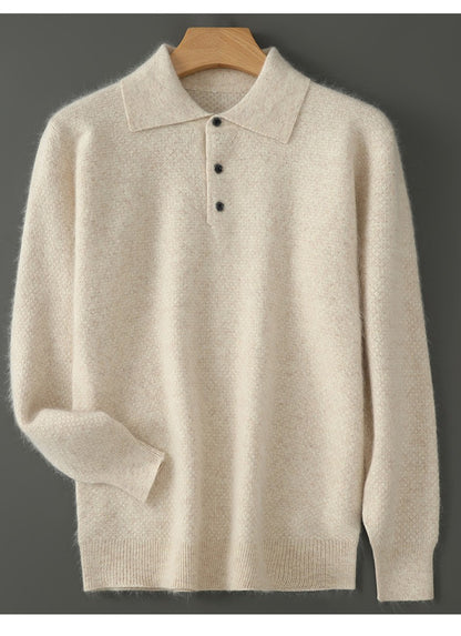 Autumn And Winter New Mink Cashmere Sweater Men's POLO Collar Thickened Loose Lapel Cashmere Long Sleeve Knit Bottoming Shirt